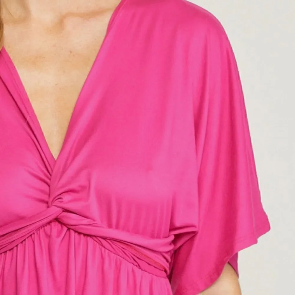 Fuchsia Front Knot Midi Dress